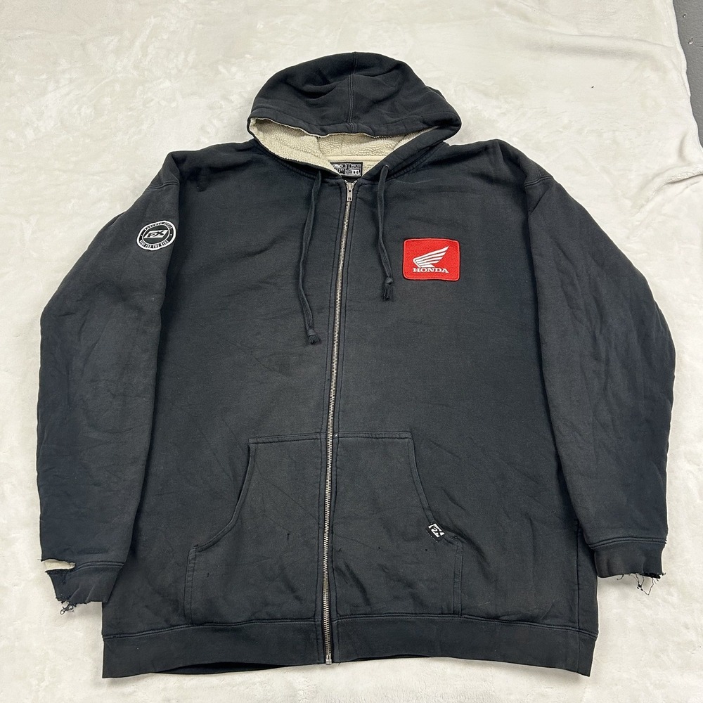 Factory Effex Honda Hoodie Mens XXL Black Sherpa Lined Full Zip Distressed